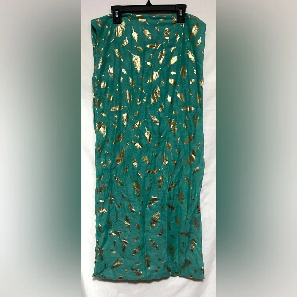 Gold Leaf Feather Patterned Infinity Scarf | Glam | Lightweight | Fall | Dressy